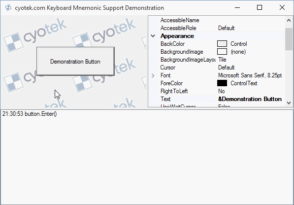 The button control showing focus cues as focus is cycled with the tab key The button control showing focus cues as focus is cycled with the tab key